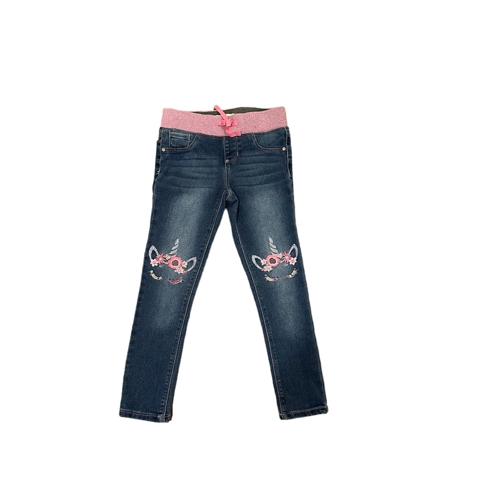 Squeeze Girls Skinny Jeans Unicorn Knee Patch Pull-On Stretch Denim Size 6X